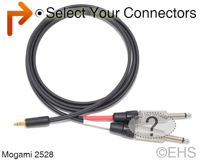 Specialty Stereo Y, 1/8" 3.5mm TRS Male to selection Mogami 2528, EHS-Built