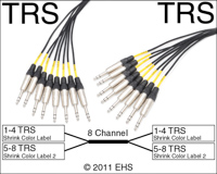 Mogami 2932 8 channel TRS 1/4" to TRS 1/4" snake, EHS-Built