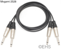 Mogami 2528 - 2 Channel Unbalanced Line Cable 1/4" TS 40 Ft, EHS-Built